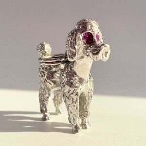 VTG Sterling Silver 925 Poodle Red Eyes Dog Textured Pendant Size 0.75" Length
